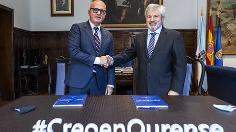 Reunión Manuel Baltar (Presidente da Deputación Ourense) con representantes da Dirección Xeral do Catastro en España, encabezada polo seu Director Xeral, Fernando de Aragón Amunárriz, Jesús Puebla Blasco (Subdirector Xeral de Xestión Catastral), Javier García Rodríguez (Delegado de Economía e Facenda do Catastro), Benito Bericoetxea Miranda (Xerente do Catastro en Galicia), Manuel Junco Ruíz (Xerente do Catastro en Ourense) e Plácido Álvarez Dobaño (VicePresidente da Deputación Ourense).